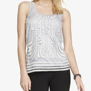 Express Silver Crochet Tank Top Womens Size XS Shimmery Lace Grey Metallic